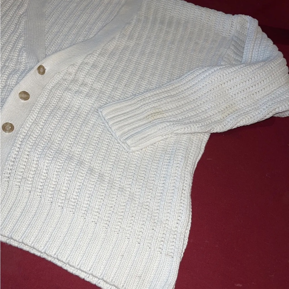 VINTAGE 100% Authentic GAP Men’s Chunky White Knit 100% Cotton Cardigan fitted - Picture 7 of 12